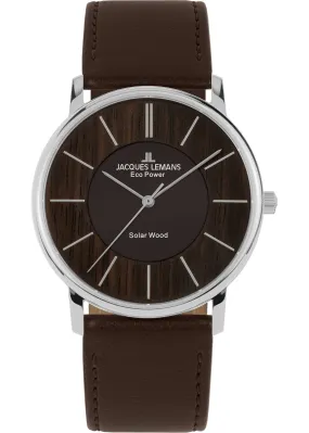 Eco Power Solar Wood Dark Brown Vegan Strap Men's Watch