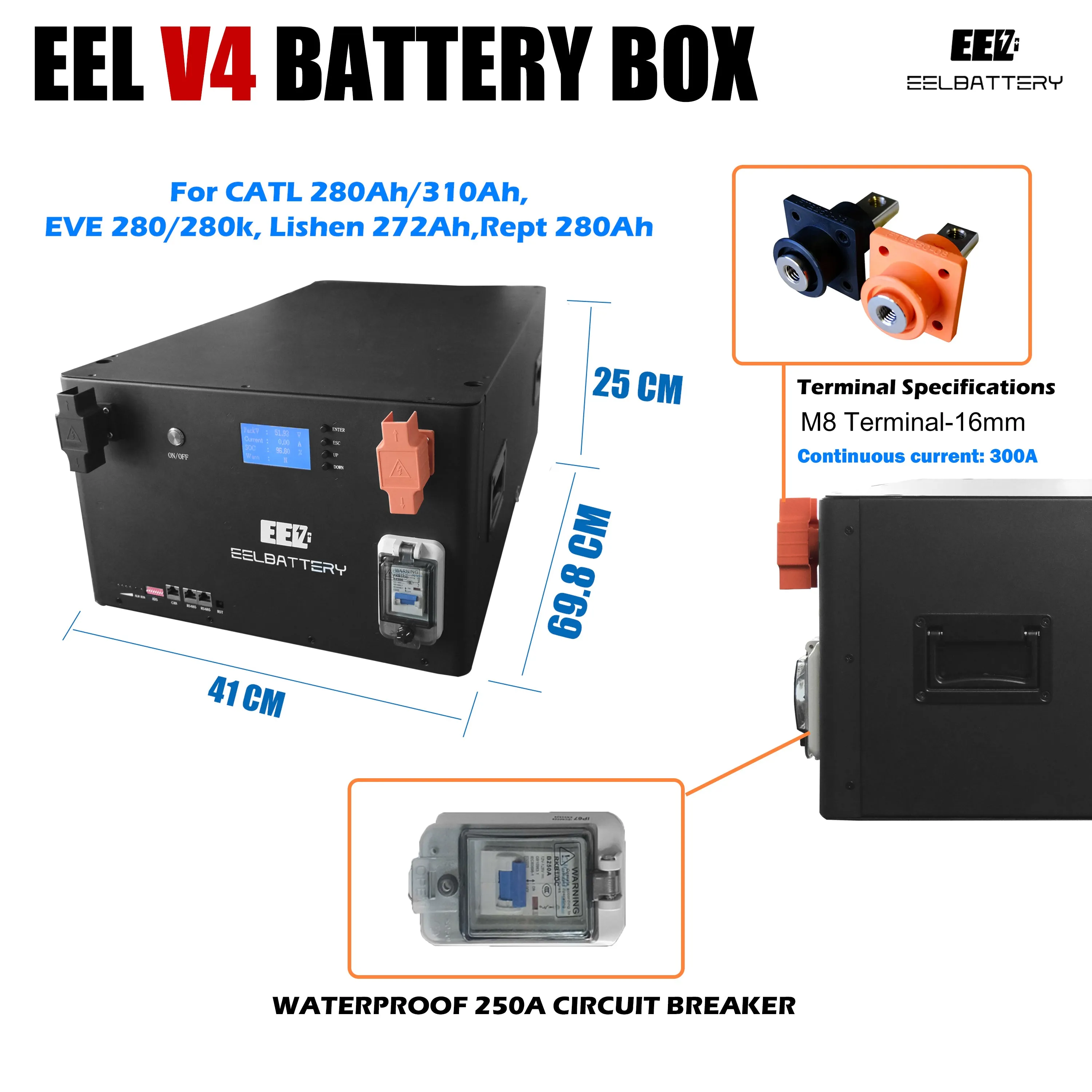 EEL 48V DIY Box V4 Server Rack Battery Kits with Bluetooth BMS Energy Storage Stackable Type