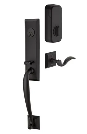 Emtek Single Cylinder Adams Handleset EMPowered Motorized Smart Lock Upgrade With Select R-Bar Straight Knurled Lever