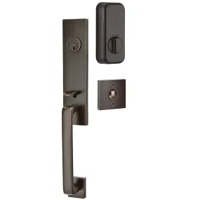 Emtek Single Cylinder Davos Handleset EMPowered Motorized Smart Lock Upgrade With Lancaster Knob