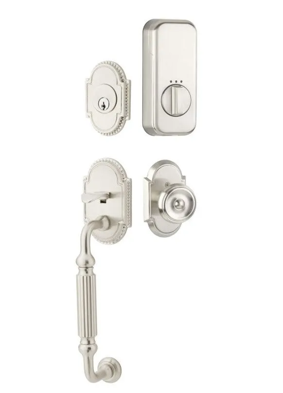 Emtek Single Cylinder Knoxville Handleset EMPowered Motorized Smart Lock Upgrade With Ice White Knob