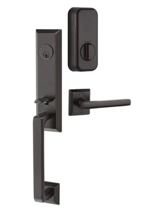 Emtek Single Cylinder Transitional Heritage Monolithic Handleset EMPowered Motorized Smart Lock Upgrade With Hammered Egg Knob