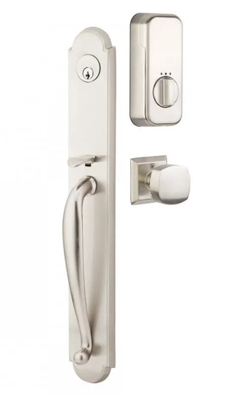 Emtek Single Cylinder Wilmington Handleset EMPowered Motorized Smart Lock Upgrade With Hampton Knob