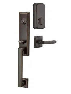 Emtek Single Cylinder Wilshire Handleset EMPowered Motorized Smart Lock Upgrade With Georgetown Glass Knob