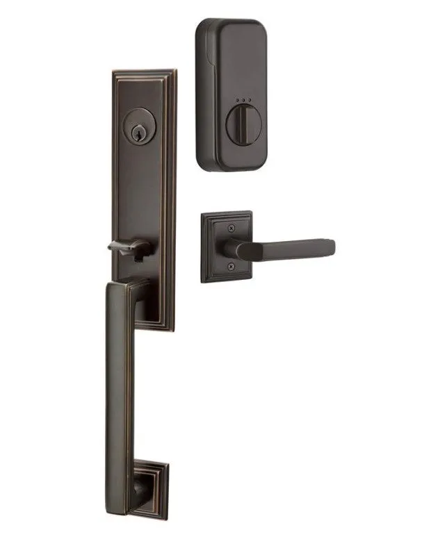 Emtek Single Cylinder Wilshire Handleset EMPowered Motorized Smart Lock Upgrade With Georgetown Glass Knob