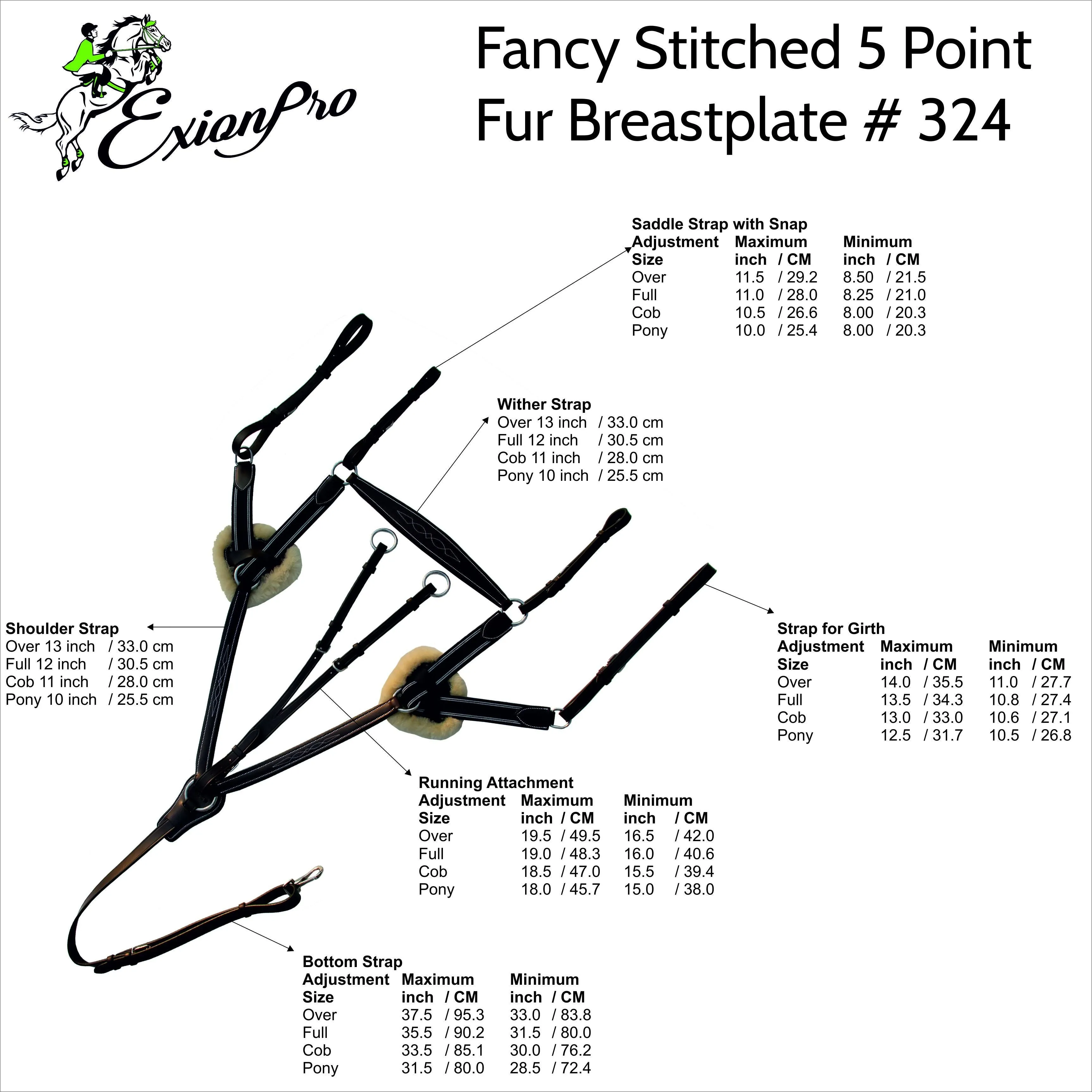 ExionPro 5 Point Breastplate with Running Attachment and Sheepskin Fur Padding - Matching Elastic
