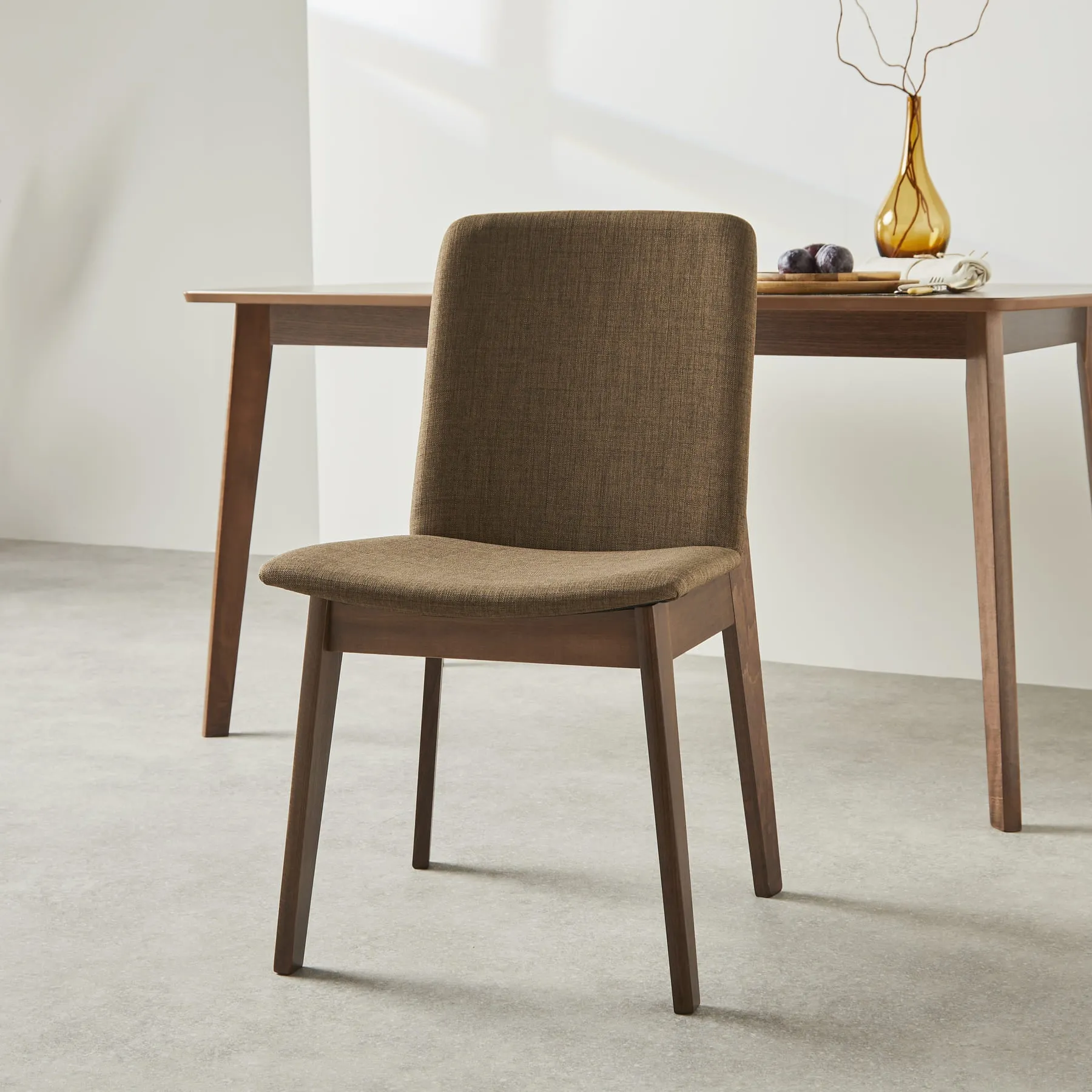 Fabric Upholstered Dining Chair with Walnut Wood Finish