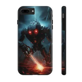 Futuristic Robot Battle iPhone Case, Sci-Fi Mech Warrior with Laser, Protective Phone Cover, Cool Tech Design for iPhone Models, Durable Phone Accessory Gift, Tough iPhone Case