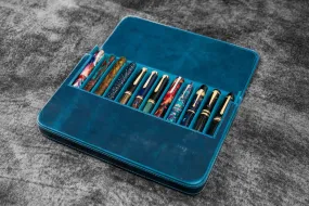 Galen Leather Magnum Opus 12 Slots Hard Pen Case in Crazy Horse Ocean Blue