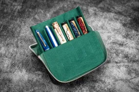 Galen Leather Zippered Magnum Opus Hard 6 Slots Pen Case in Crazy Horse Forest Green