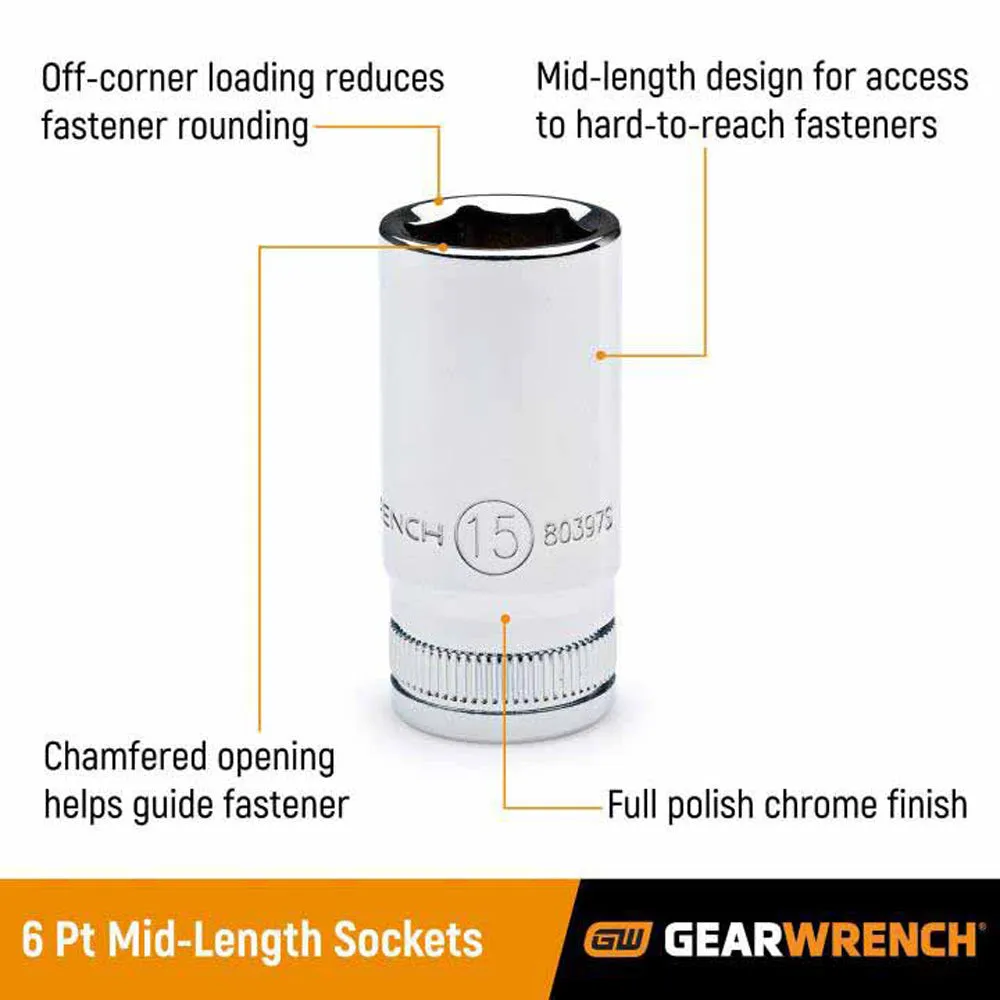 GearWrench 80555S-06 11 Piece 3/8" Drive 6 Point Mid Length SAE Socket Set