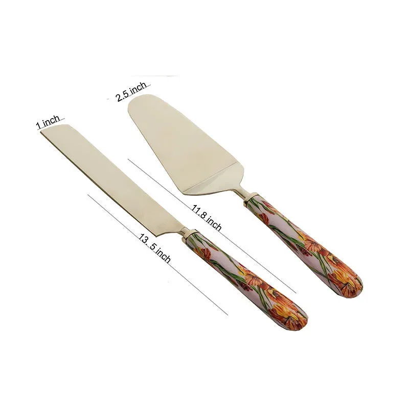 Gladiolus Harmony Print Stainless Steel Cake Server | Set of 2