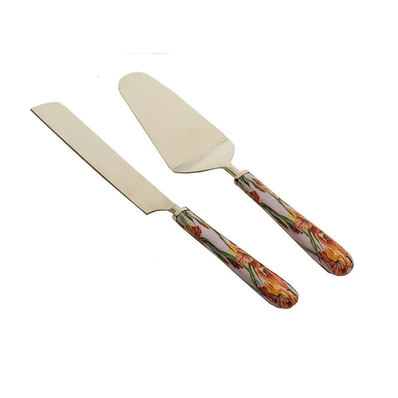 Gladiolus Harmony Print Stainless Steel Cake Server | Set of 2