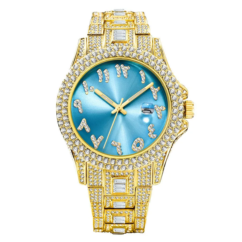 Hip Hop Full Diamond Business Men's Waterproof Quartz Watches