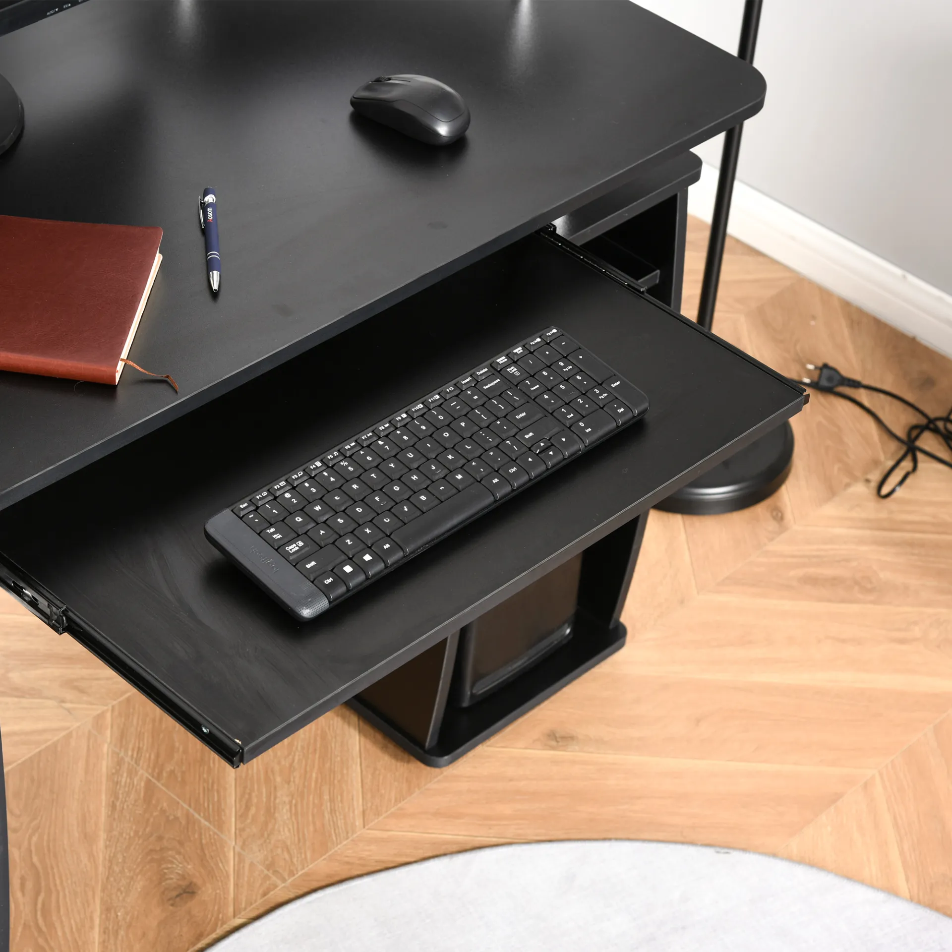 HOMCOM Black Computer Desk with Keyboard Tray, CPU Shelf & Drawers - Perfect for Home Office