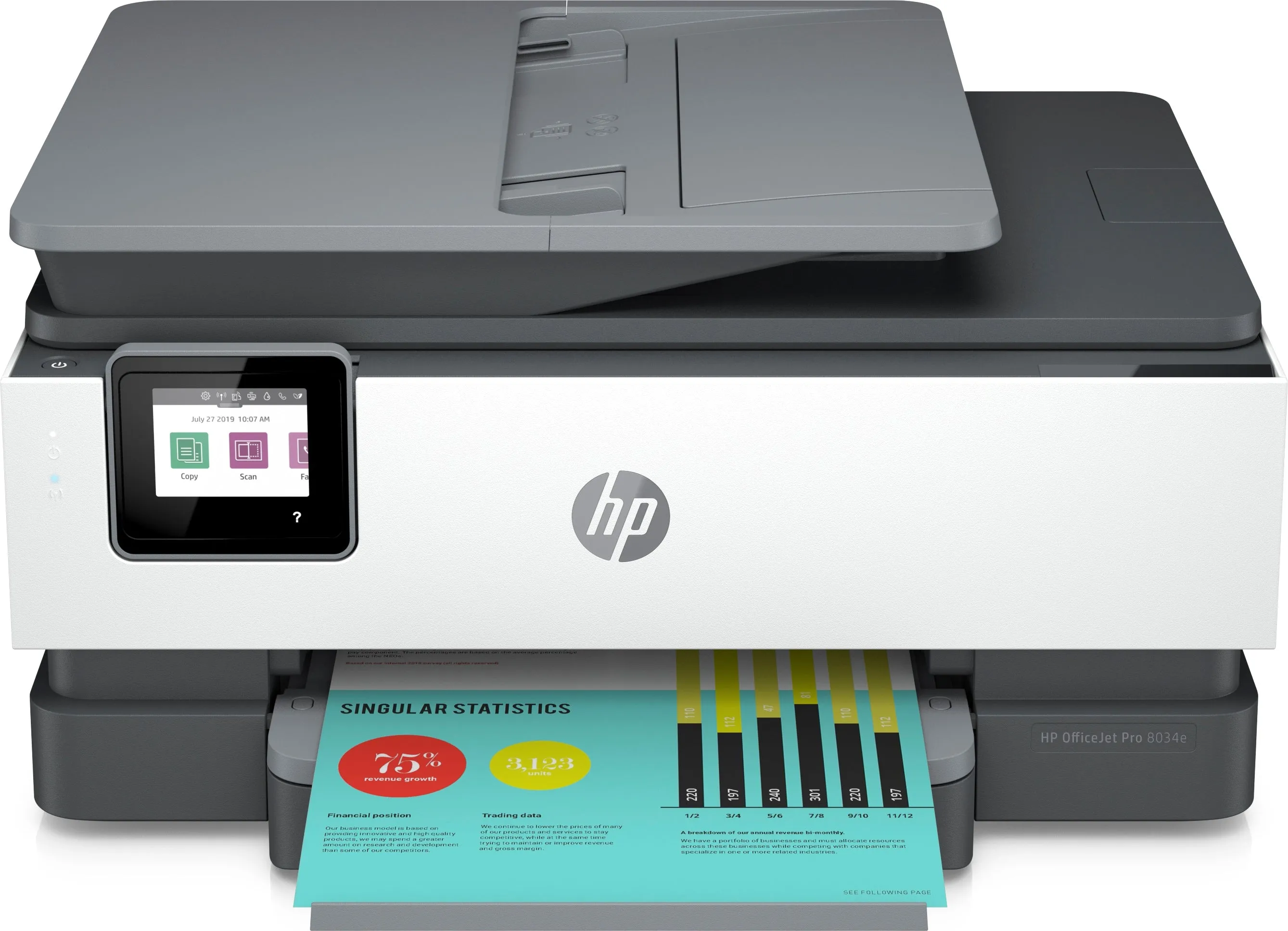 HP OfficeJet Pro 8034e All-in-One Color Inkjet Printer, 20/10ppm, 256MB, USB, WiFi, Ethernet - 1L0J0A#B1H