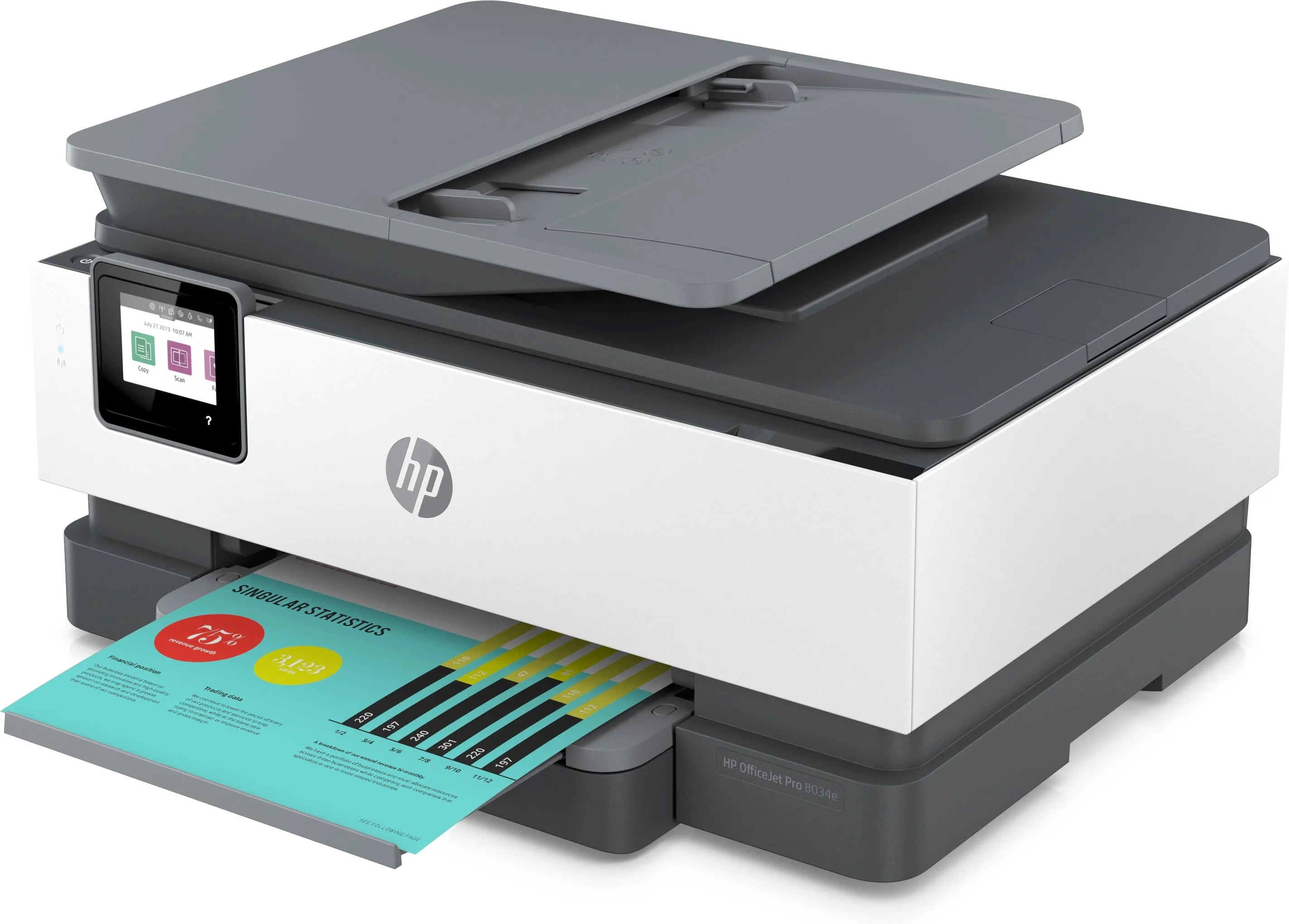 HP OfficeJet Pro 8034e All-in-One Color Inkjet Printer, 20/10ppm, 256MB, USB, WiFi, Ethernet - 1L0J0A#B1H