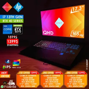 Hp Omen 17-CM2047 Core i7-13700hx Rtx 4070 165hz Qhd 17.3" Gaming Laptop Offers (New OB)