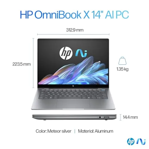 HP OmniBook X Laptop, Snapdragon® X Elite X1E-78-100,14inch(35.6 cm),2.2K Touch Display,IPS,16GB LPDDR5x,1TB SSD,Next Gen Windows, Copilot  ,Blue,1.34 kg,14-fe0121QU