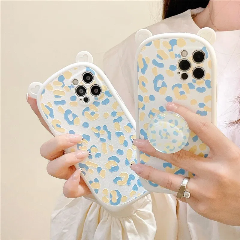 iPhone case with a cute leopard pattern and holder