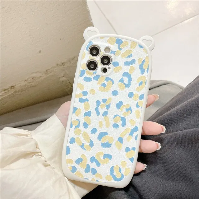 iPhone case with a cute leopard pattern and holder