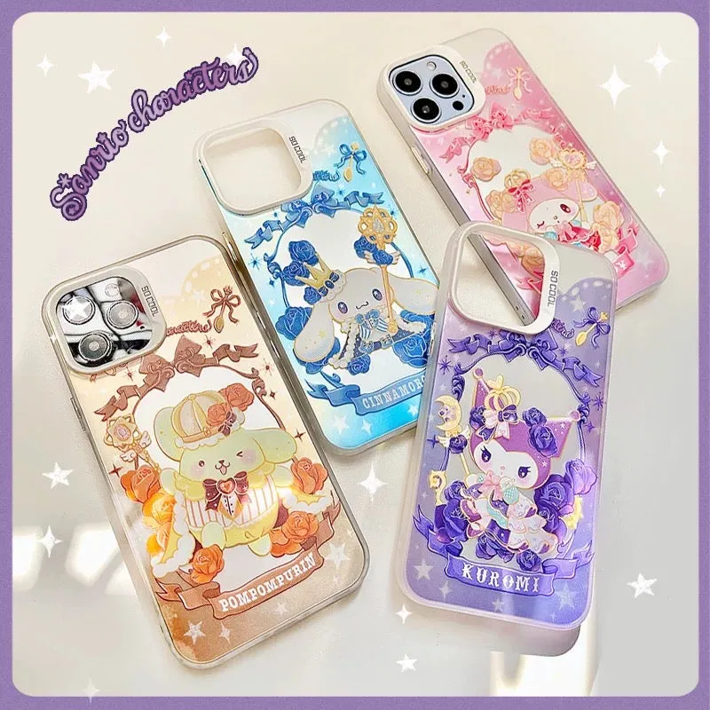 Japanese Cartoon Sanrio King & Queenl | My Melody Kuromi Cinnamoroll Pompompurin Laser - iPhone Case 11 12 13 14 15 16 Pro Promax