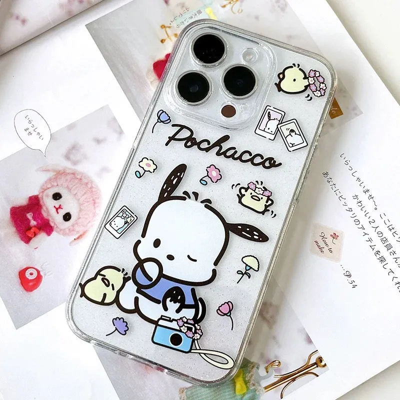 Japanese Cartoon Sanrio Pochacco | Pink Camera & White Traveling - iPhone Case 13 14 15 Pro Promax