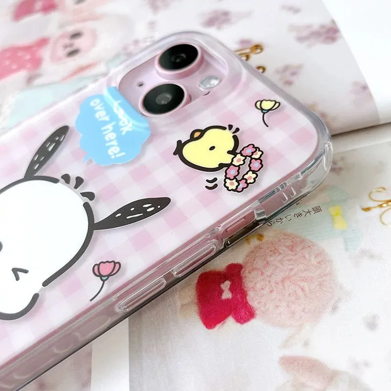 Japanese Cartoon Sanrio Pochacco | Pink Camera & White Traveling - iPhone Case 13 14 15 Pro Promax