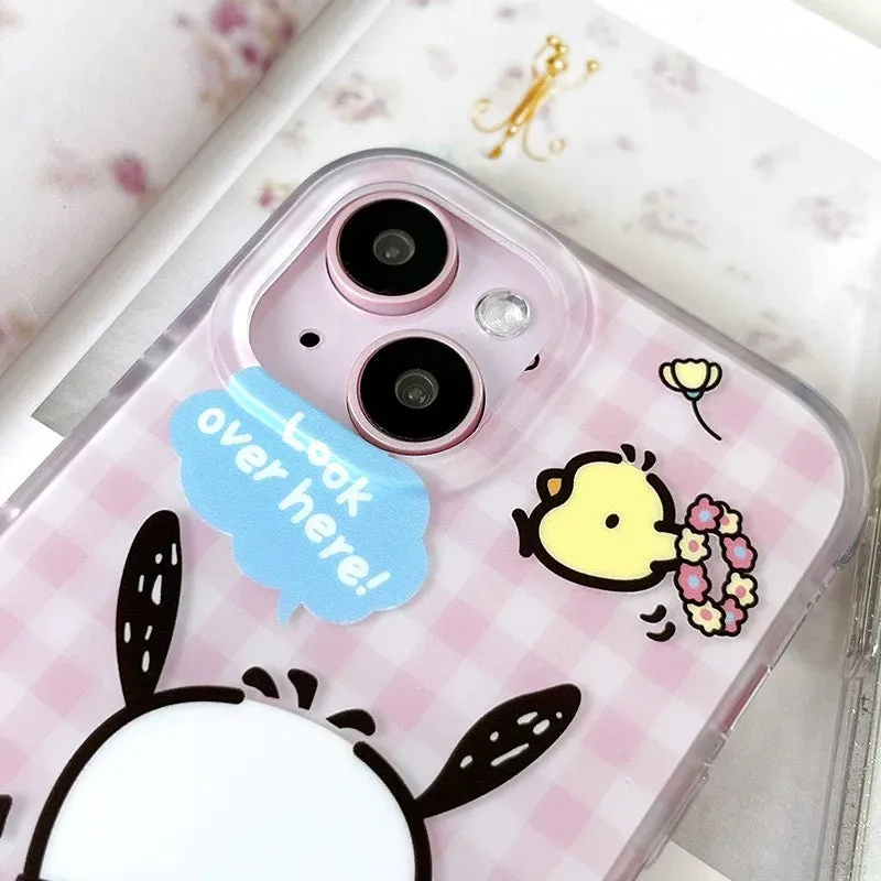 Japanese Cartoon Sanrio Pochacco | Pink Camera & White Traveling - iPhone Case 13 14 15 Pro Promax