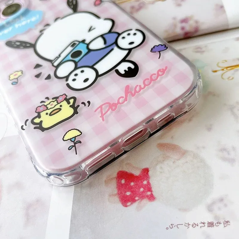 Japanese Cartoon Sanrio Pochacco | Pink Camera & White Traveling - iPhone Case 13 14 15 Pro Promax