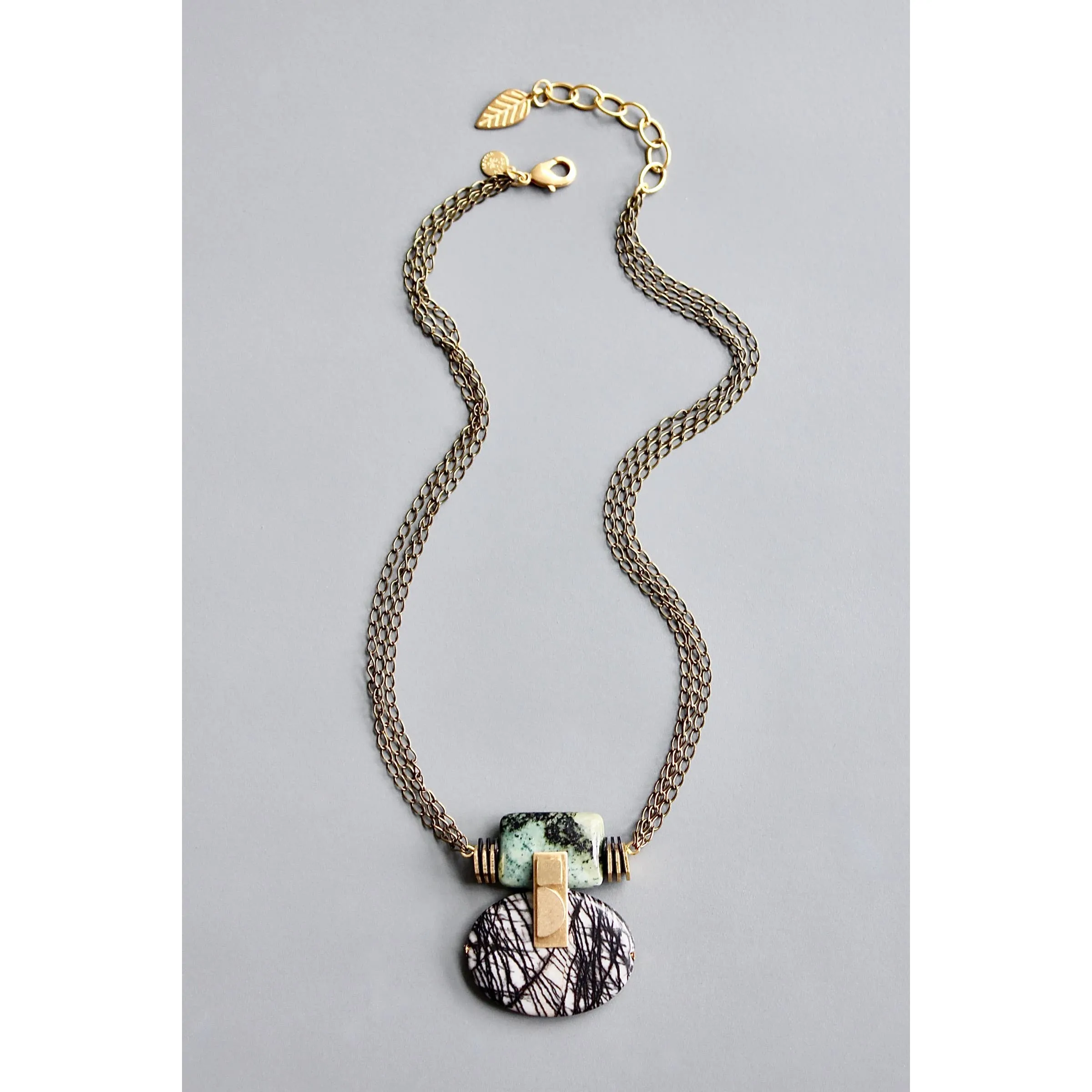 Jasper and chain Artdeco necklace