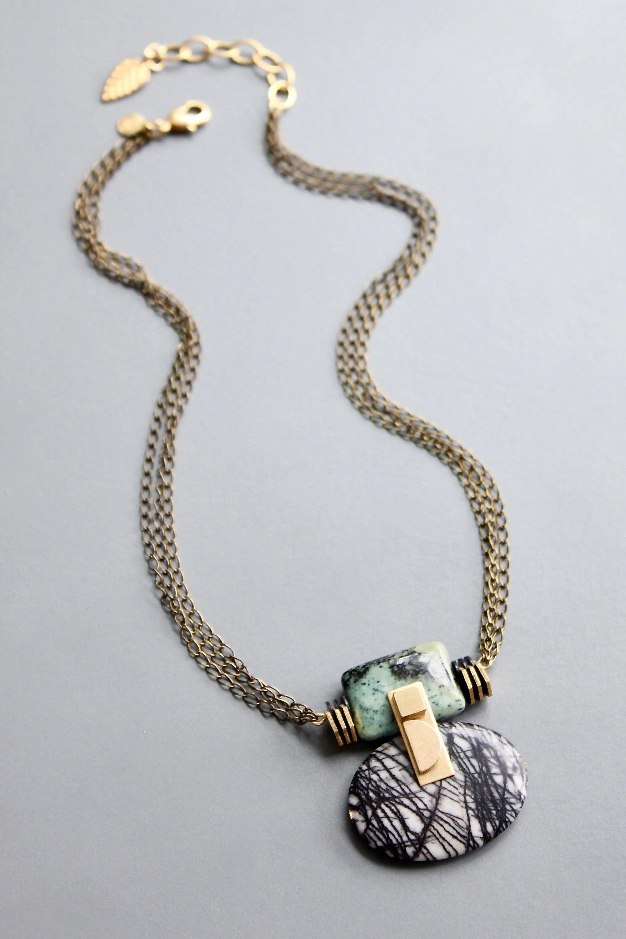 Jasper and chain Artdeco necklace