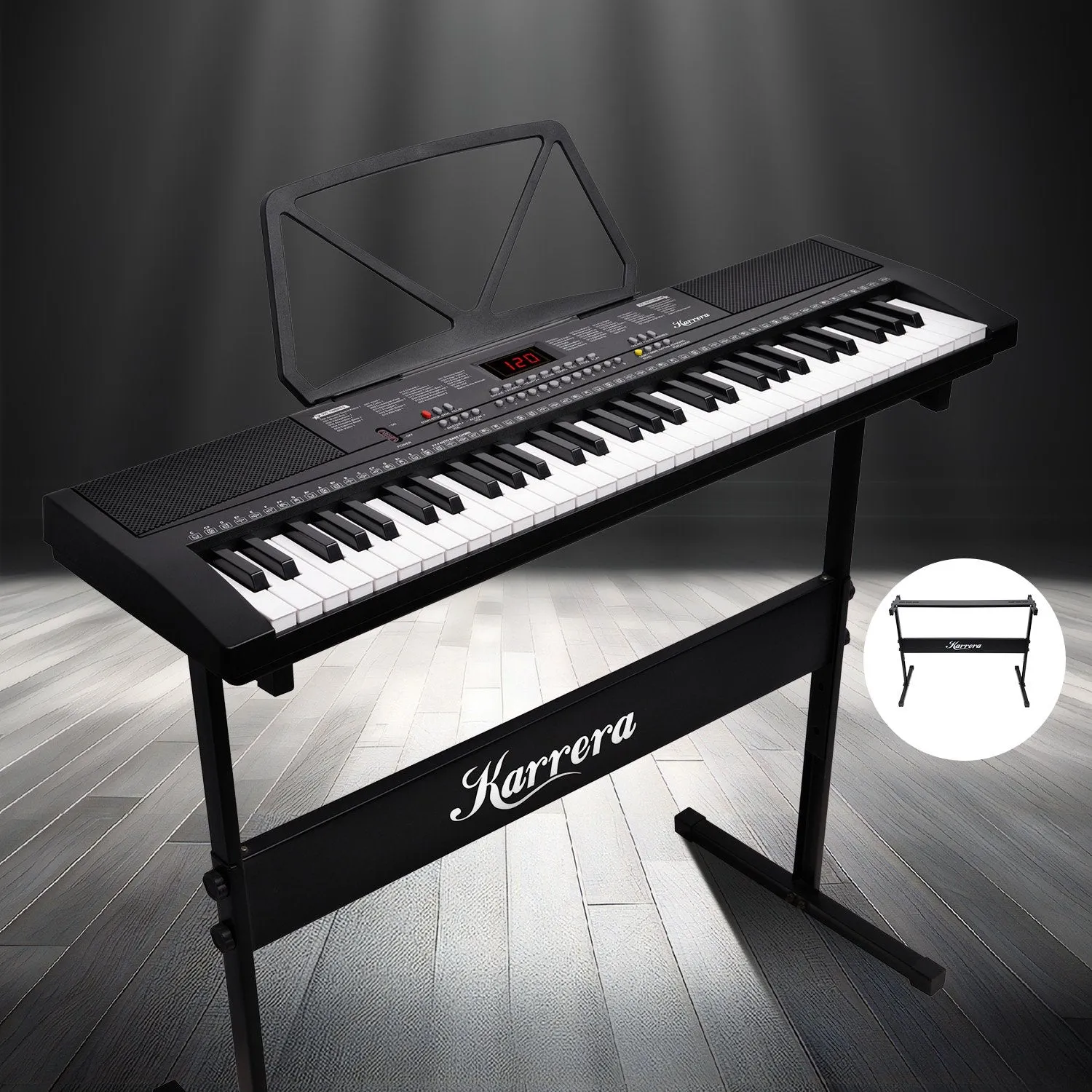 Karrera 61-Key Electronic Piano Keyboard 75cm with Stand - Black