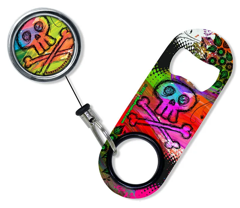 Kolorcoat™ Mini Opener with Retractable Reel  - Colorful Skull and Crossbones