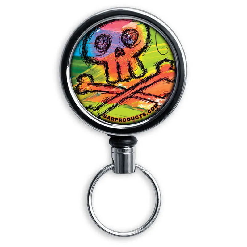 Kolorcoat™ Mini Opener with Retractable Reel  - Colorful Skull and Crossbones