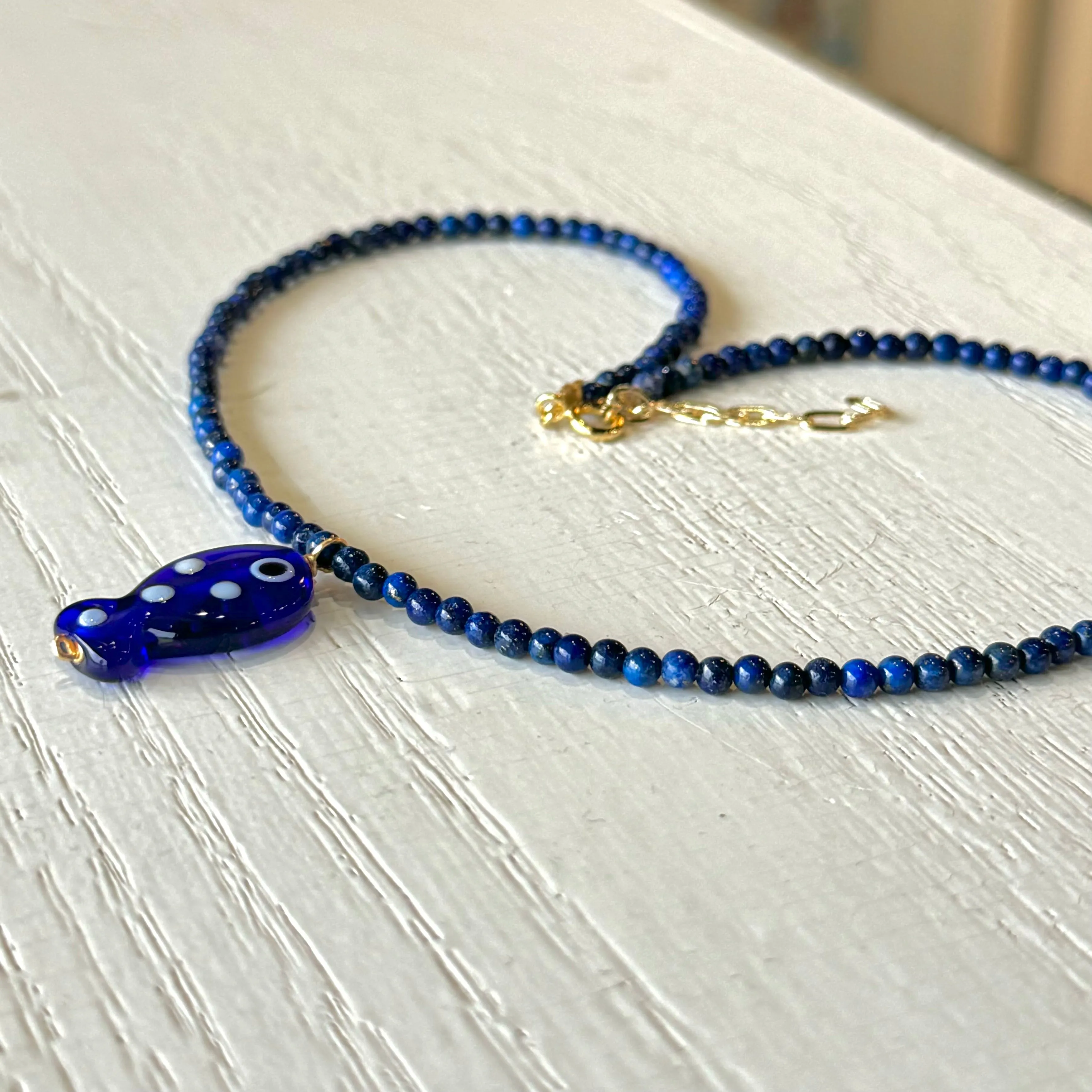 LAPIS FISH DROP NECKLACE