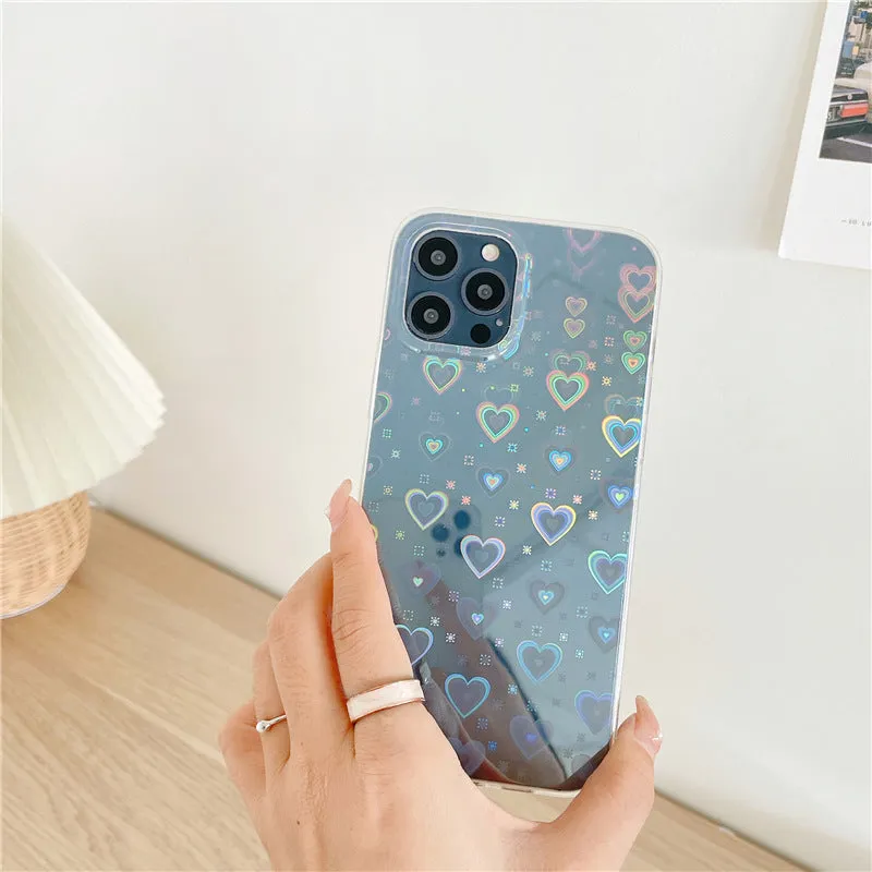 Laser Colorful Mobile Phone Soft Case Rainbow Hearts Love Design Full Protective Cover