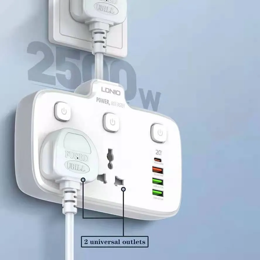 LDNIO SC2413 | 2500W PD & QC3.0 Power Socket  | With 20W Type-C & USB Ports