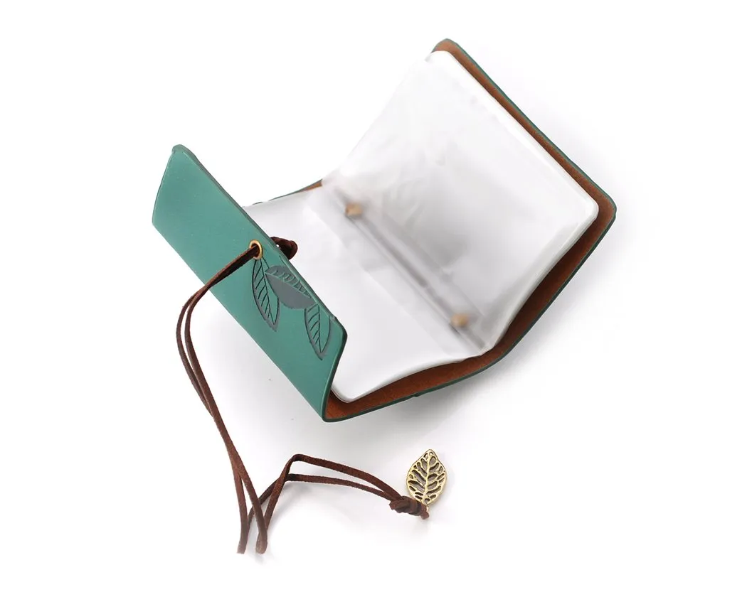 Leaf Pattern Leather Card Holder - Green