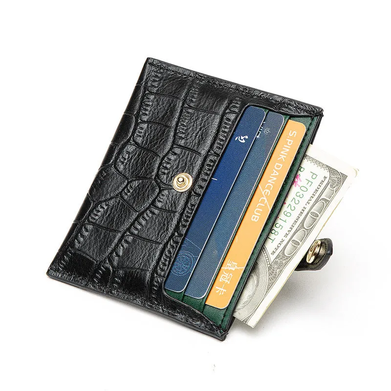 Leather Card Case Female Small Ultra-thin Credit Card Holder Cowhide  Pattern Ins Card Case Wallet