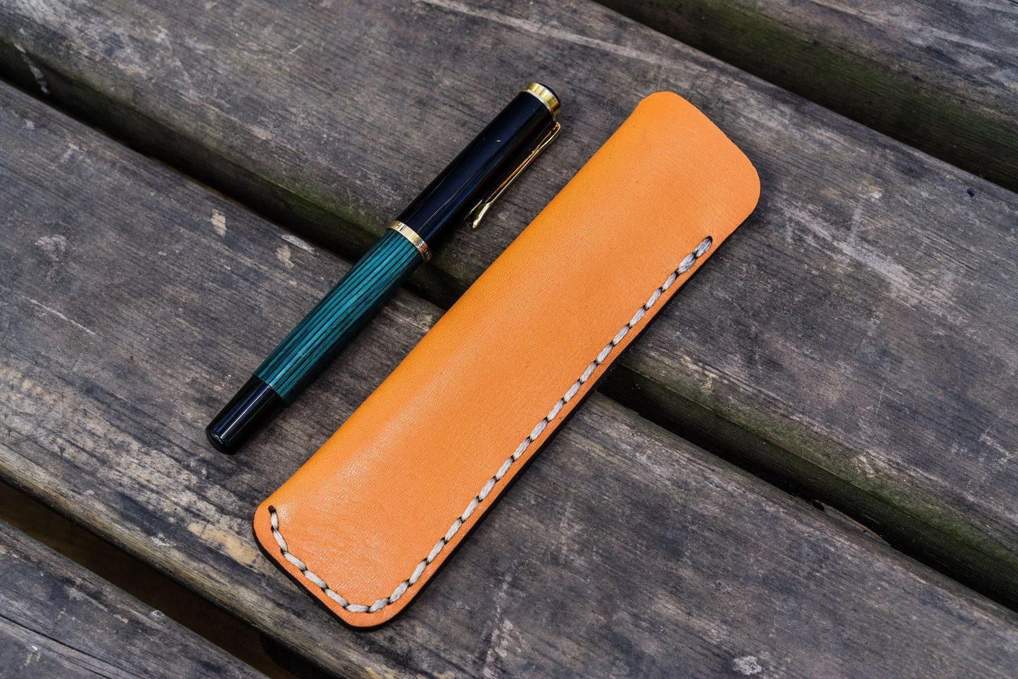 Leather Single Fountain Pen Case / Pen Pouch - Orange