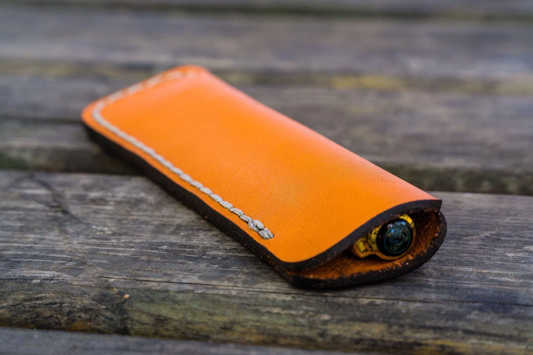 Leather Single Fountain Pen Case / Pen Pouch - Orange