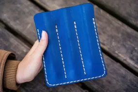 Leather Triple Fountain Pen Case / Pen Pouch - Blue