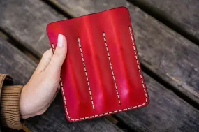 Leather Triple Fountain Pen Case / Pen Pouch - Red