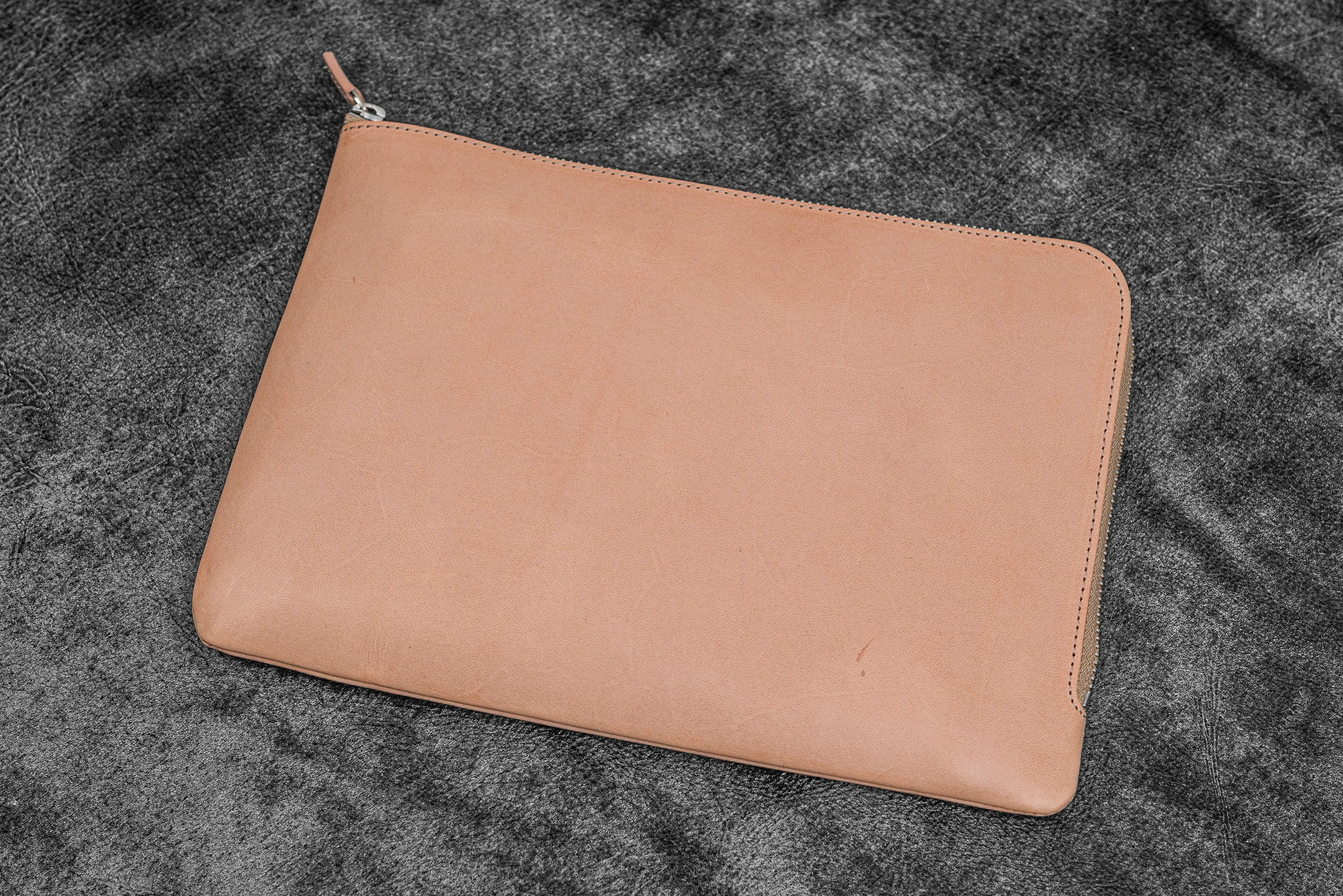 Leather Zippered Writer's Bank Bag - Pen Pouch - Undyed Leather