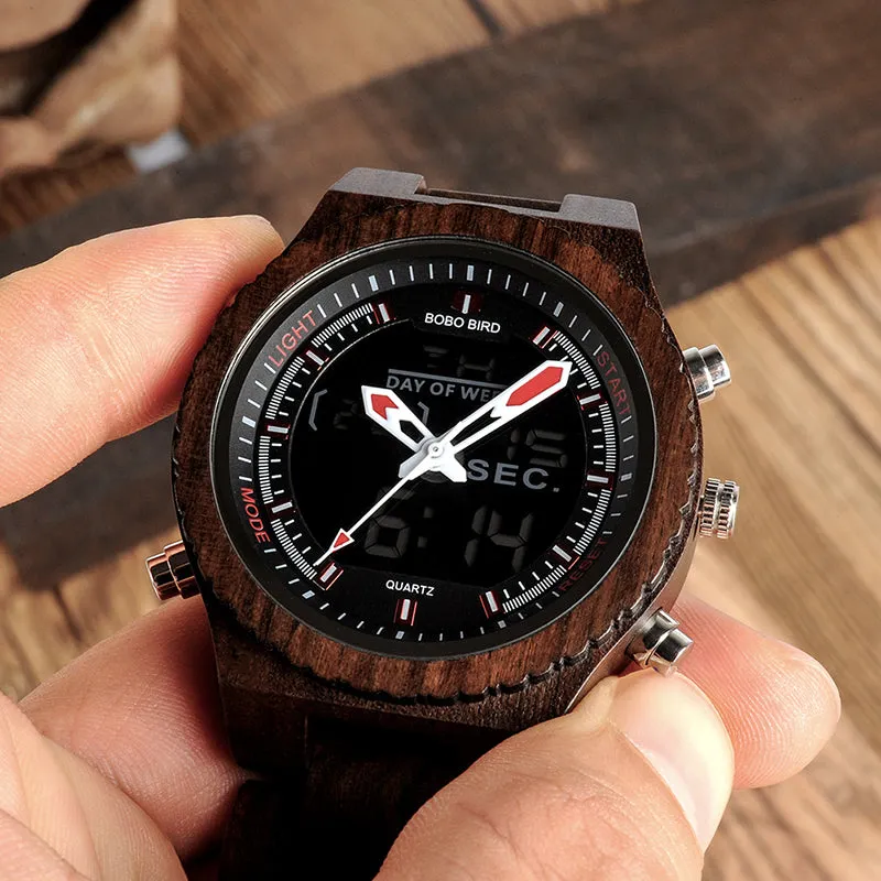 LED Digital Wood Watch for Men