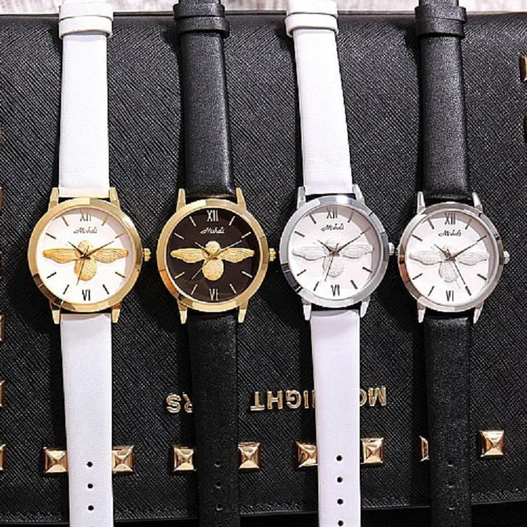 Little Bee Pattern Leather Strap Women's Watch