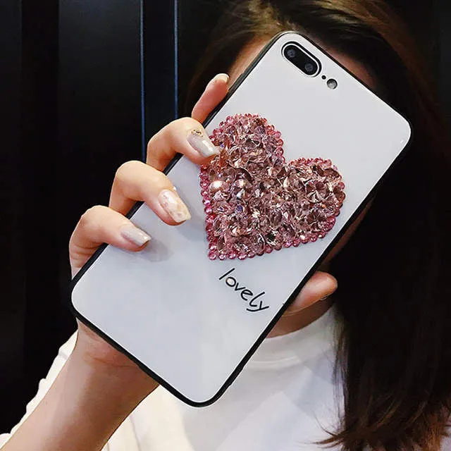 Luxury 3d Heart rhinestone bling phone case iphone