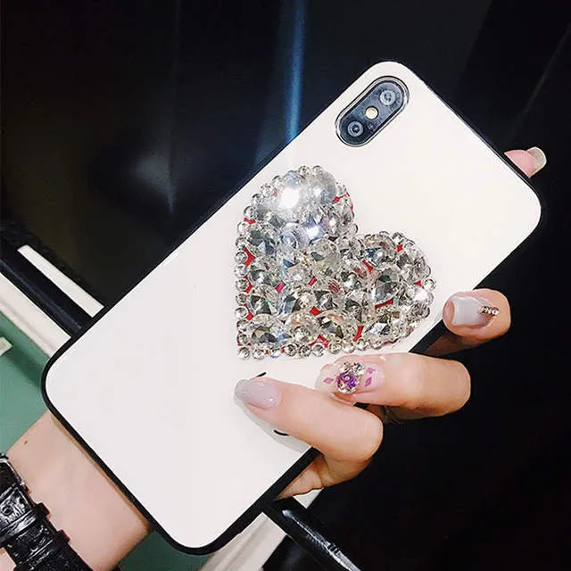 Luxury 3d Heart rhinestone bling phone case iphone