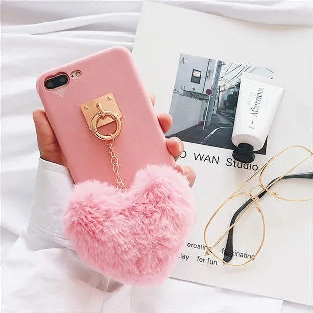 Luxury Heart fur ball iPhone phone case